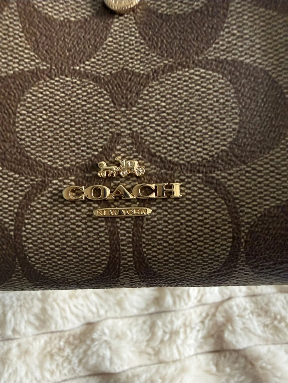 Coach Brown Signature Canvas Wallet with Gold Logo